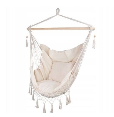 Krzesło brazylijskie z frędzelkami Siedzisko hamak ecru 130x100 cm 3.JPG