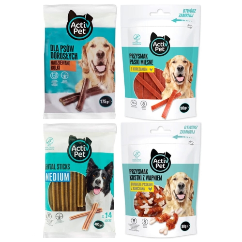 Zestaw Przysmaków dla Psa Activ Pet Paski, Kostki, Rolki i Dentastic  755g.jpg