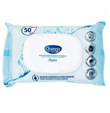 Queen Nawilżany papier toaletowy spłukiwalny Aqua 50 szt