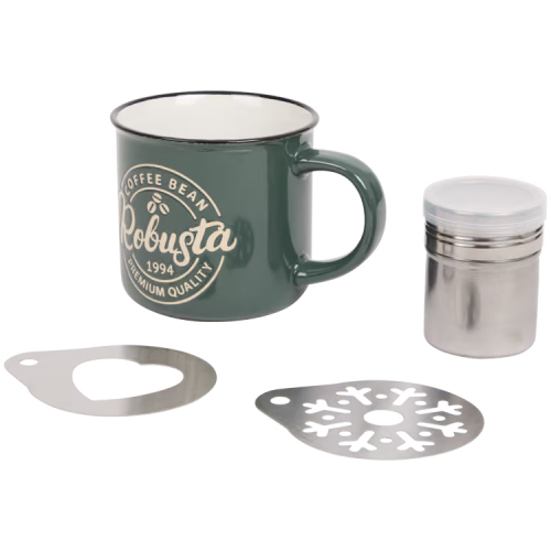 Zestaw Barista 4 elementy Sitko Szablony i Kubek  340 ml Oliwkowy.png