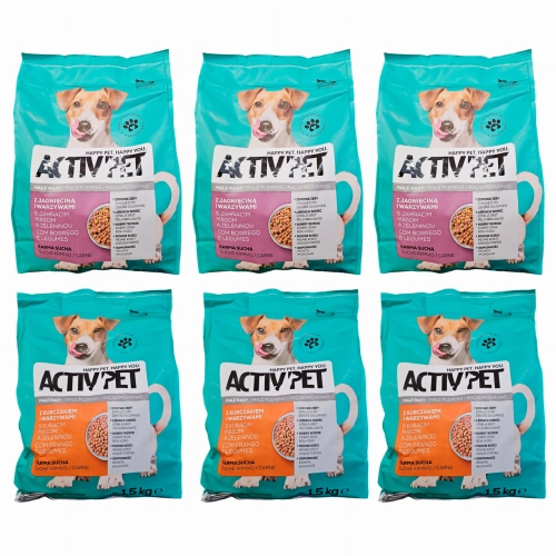 Karma sucha dla psa Małe rasy Mix Smaków 6 x 1,5 kg Activ Pet