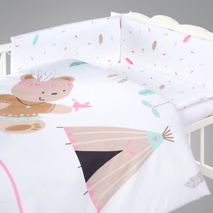 Pościel 3 elementowa drukowana Klupś Róż-brąz-turkus-beż-biały K072 Indianinka WYPRZEDAŻ