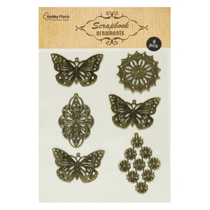 Metalowe motyle ornamenty 3D zestaw 6 szt Hobby Flora
