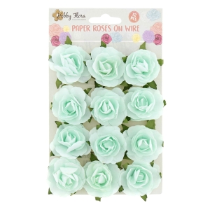 Róże dekoracyjne papierowe 12 szt zielone