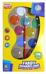 Farby akwarele ASTRA 12 kolorów + pędzelek 3+