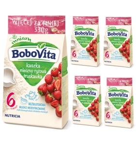 BoboVita Kaszka mleczno-ryżowa truskawka 5x330g 6+