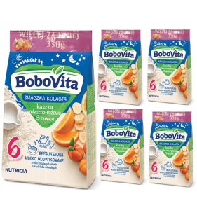 BoboVita Kaszka Smaczna kolacja mleczno-ryżowa 3 owoce 5x330g 6+