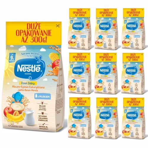 NESTLE Kaszka mleczno-ryżowa Jabłko Banan Morela po 9 miesiącu 10x300g
