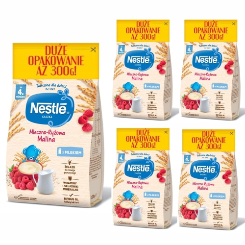 NESTLE Kaszka mleczno-ryżowa Malina - po 4 miesiącu 5x 300g