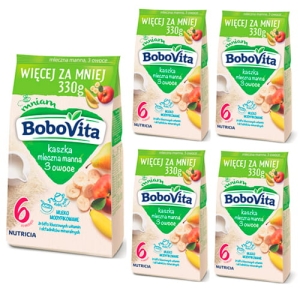 BoboVita Kaszka mleczna manna 3 owoce 5x 330g 6+