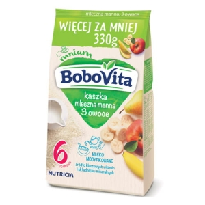 BoboVita Kaszka mleczna manna 3 owoce 330g 6+