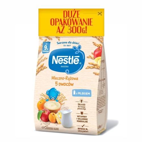 NESTLE Kaszka mleczno-ryżowa 5 owoców - po 9 miesiącu 300g