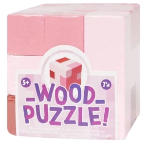 Drewniane puzzle w kształcie sześcianu różowe7 el.