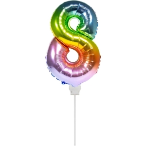 Balon foliowy z patyczkiem 36 cm Tęczowy Cyfra 8