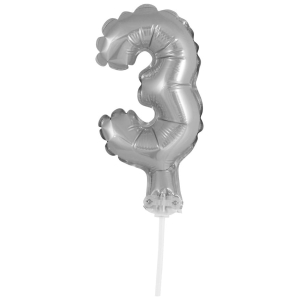 Balon foliowy z patyczkiem 36 cm Srebrna Cyfra 3
