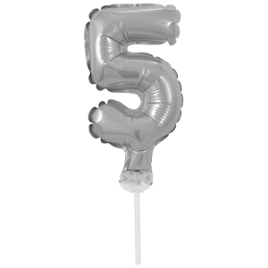 Balon foliowy z patyczkiem 36 cm Srebrna Cyfra 5