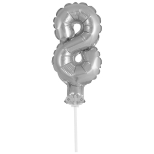Balon foliowy z patyczkiem 36 cm Srebrna Cyfra 8
