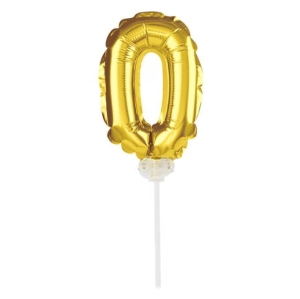 Balon foliowy z patyczkiem 36 cm Złota Cyfra 0