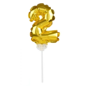 Balon foliowy z patyczkiem 36 cm Złota Cyfra 2