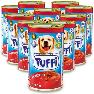 Karma mokra dla psa PUFFI z wołowiną puszka 10x1240g