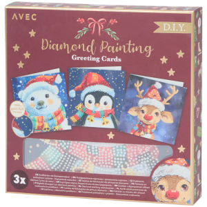 Kartki świąteczne malowane diamentami Avec 3-pak 18 x 18 cm Bordowa