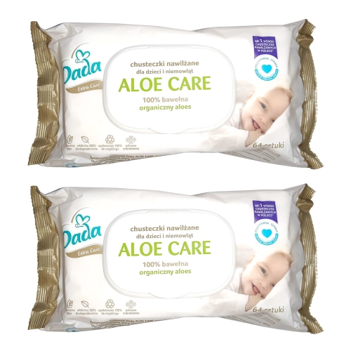 Chusteczki nawilżane Dada Extra Care Aloe Care organiczny aloes 64 szt. [2x]