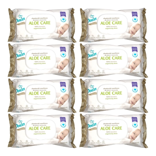 Chusteczki nawilżane Dada Extra Care Aloe Care organiczny aloes 64 szt. [8x]