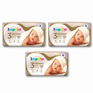 LUPILU Pieluchy PREMIUM 3 Midi 4-9 kg 3 x 54 szt. Złote