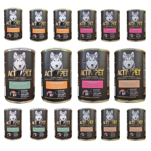 Activ Pet Karma mokra dla psa MIX smaków 16x 400g NEW