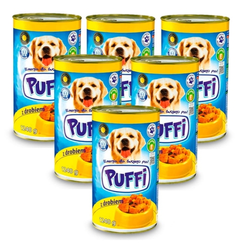 Karma mokra  dla psa PUFFI z drobiem puszka 6x1240g.jpg