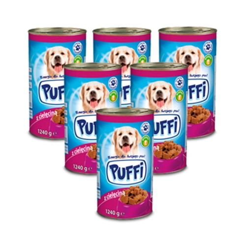 Karma mokra dla psa PUFFI z cielęciną puszka 6x 1240g.jpg