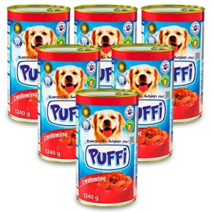 Karma mokra dla psa PUFFI z wołowiną puszka 6x1240g 