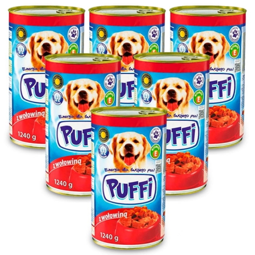 Karma mokra dla psa PUFFI z wołowiną puszka 6x1240g.jpg